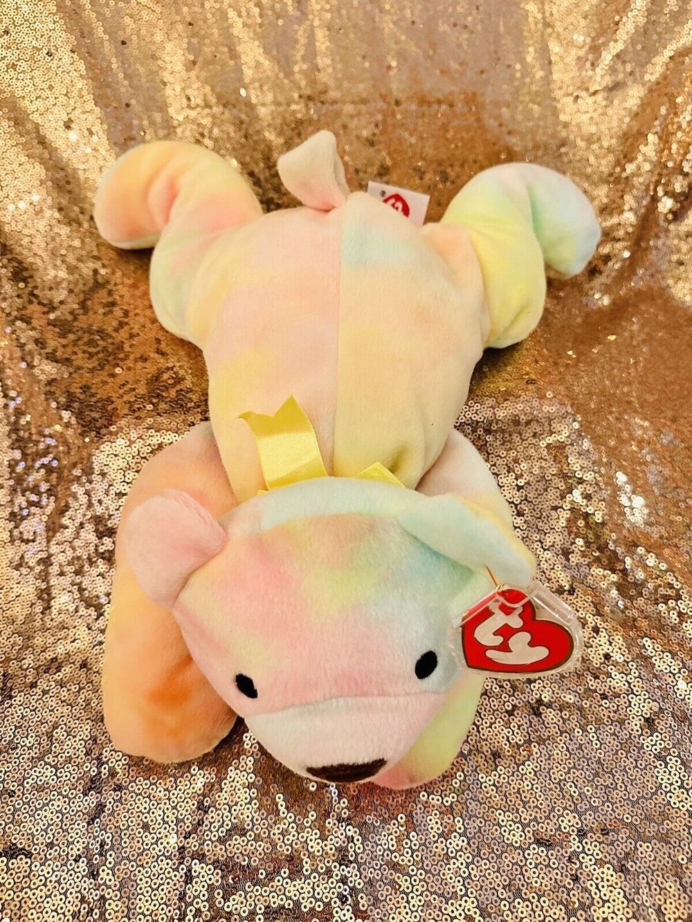 VtgTY Pillow Pals "Sherbert" Tie Dye Bear  Rainbow 1998 Plush Stuffed Animal  P3